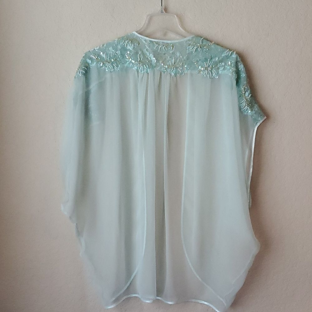 Vtg Victoria's Secret Gold Label Mint Teal Sheer Kimono Robe M Sequin Beaded - Picture 6 of 8